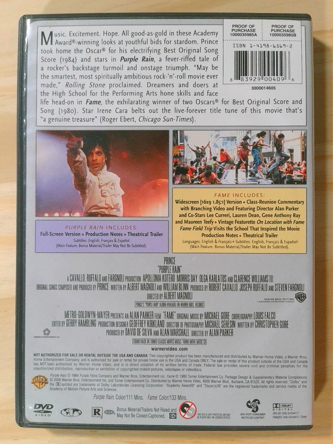 Purple Rain Fame DVD Double Feature 1984 Prince Irene Cara Theatrical Trailer