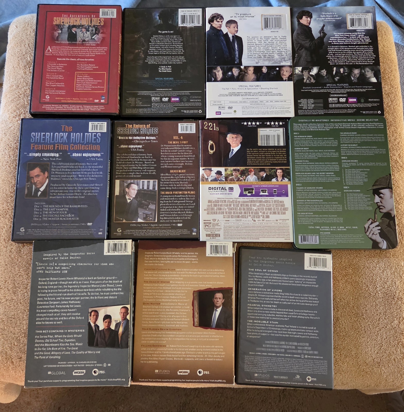 British Mystery DVD Lot (11 Items) Inspector Lewis, Sherlock Holmes Box Sets Tin