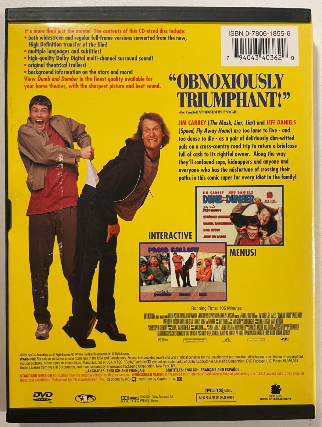 USED GOOD Dumb and Dumber DVD New Line Cinema SIGNED BY PETER & BOBBY FARRELLY