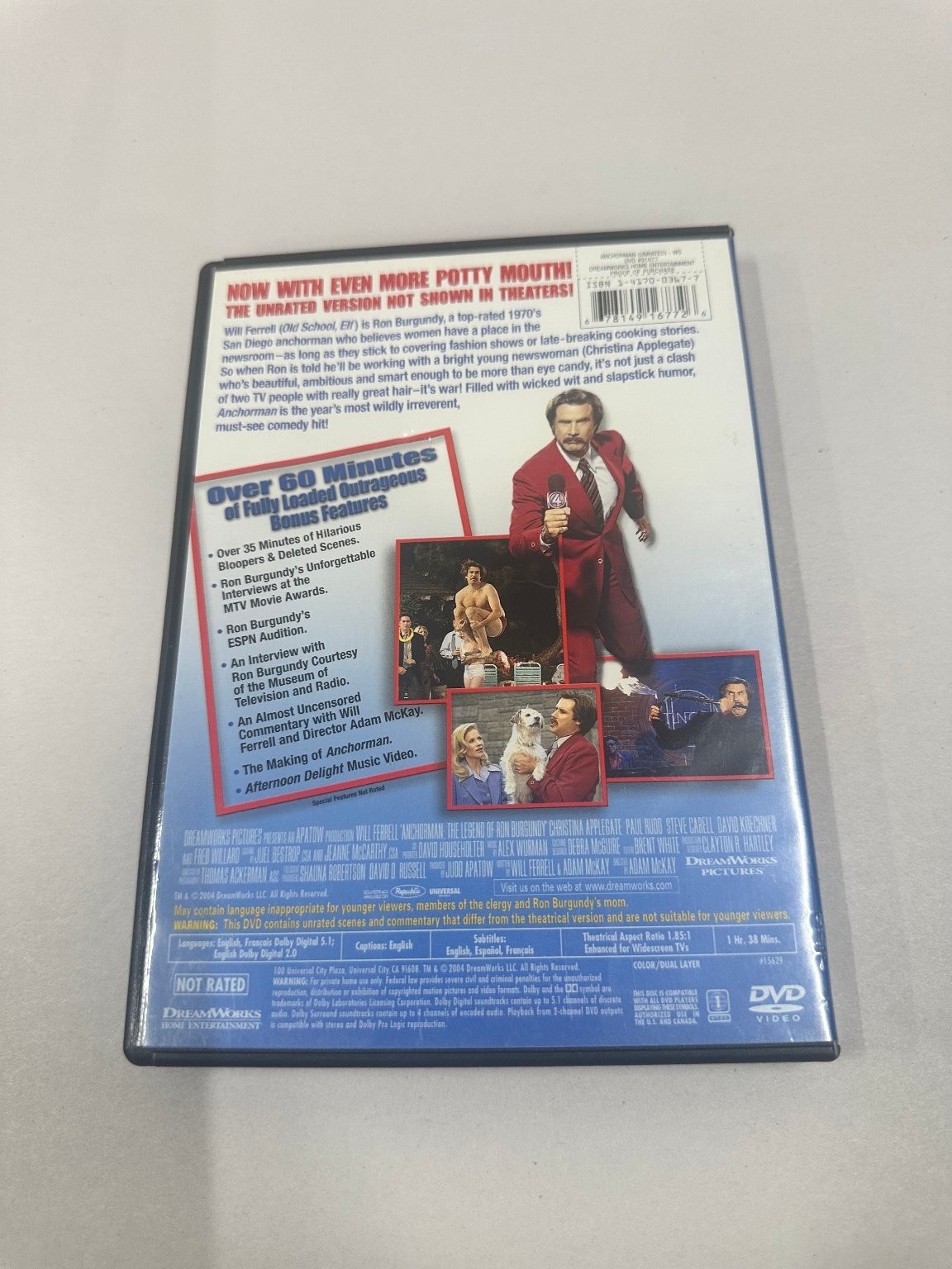 Anchorman: The Legend of Ron Burgundy DVD 2004 Unrated Will Ferrell Adam McKay