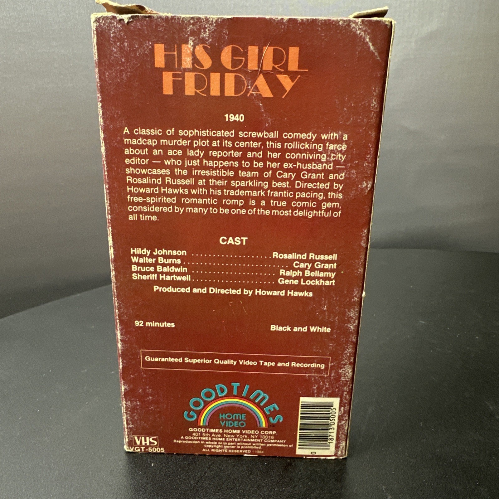 His Girl Friday VHS Goodtimes Not Rated | Running time: 92 minutes