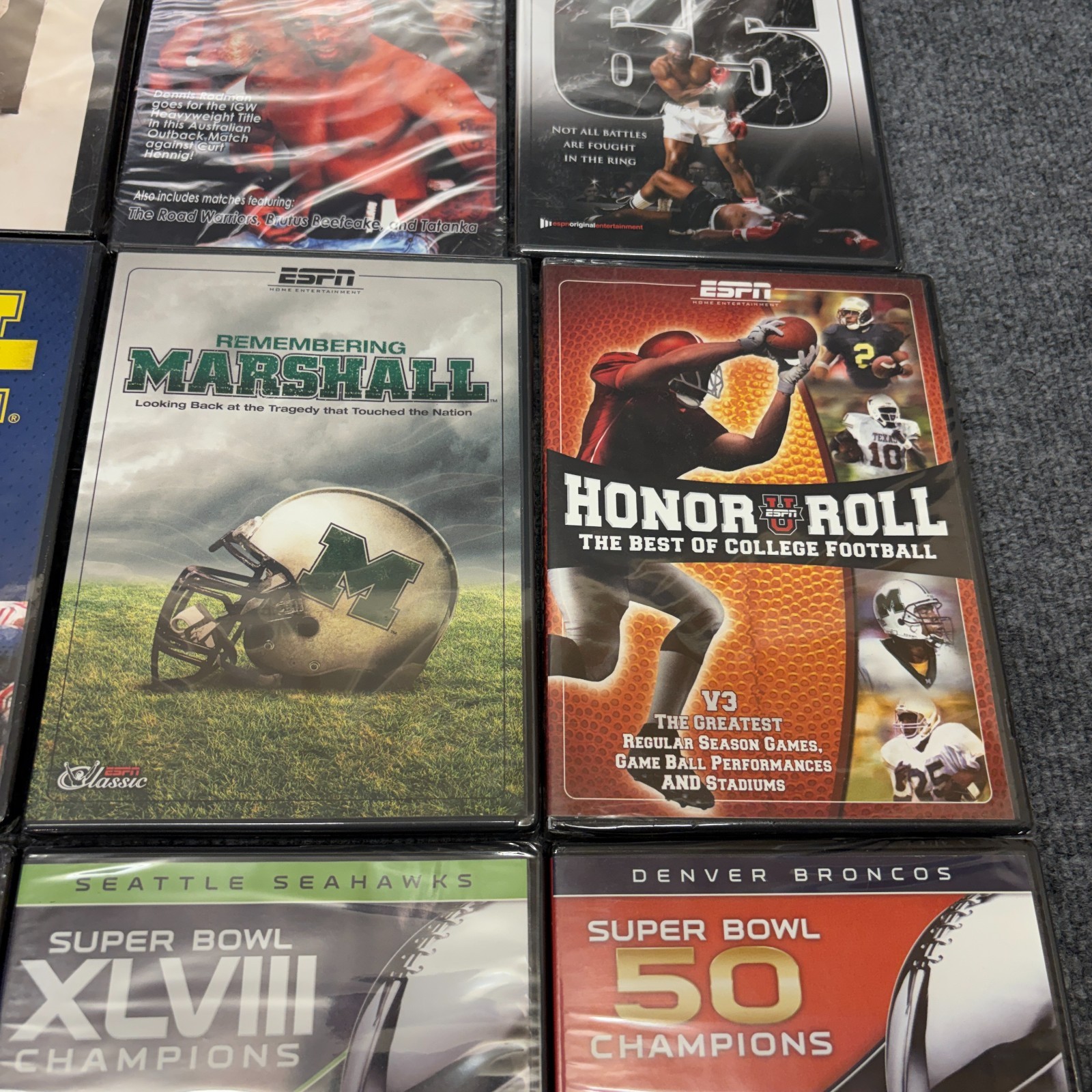 Sports DVD Lot NFL Super Bowl ESPN Jeter Ali Seahawks College New Sealed