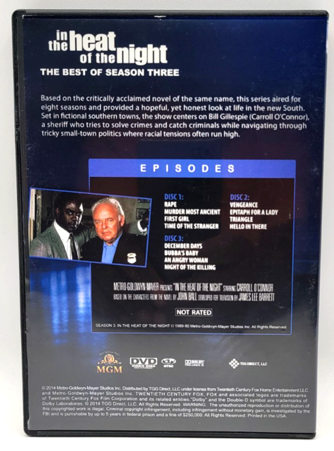 In the Heat of the Night: The Best of Season Three 3 DVD set Carroll O’Connor