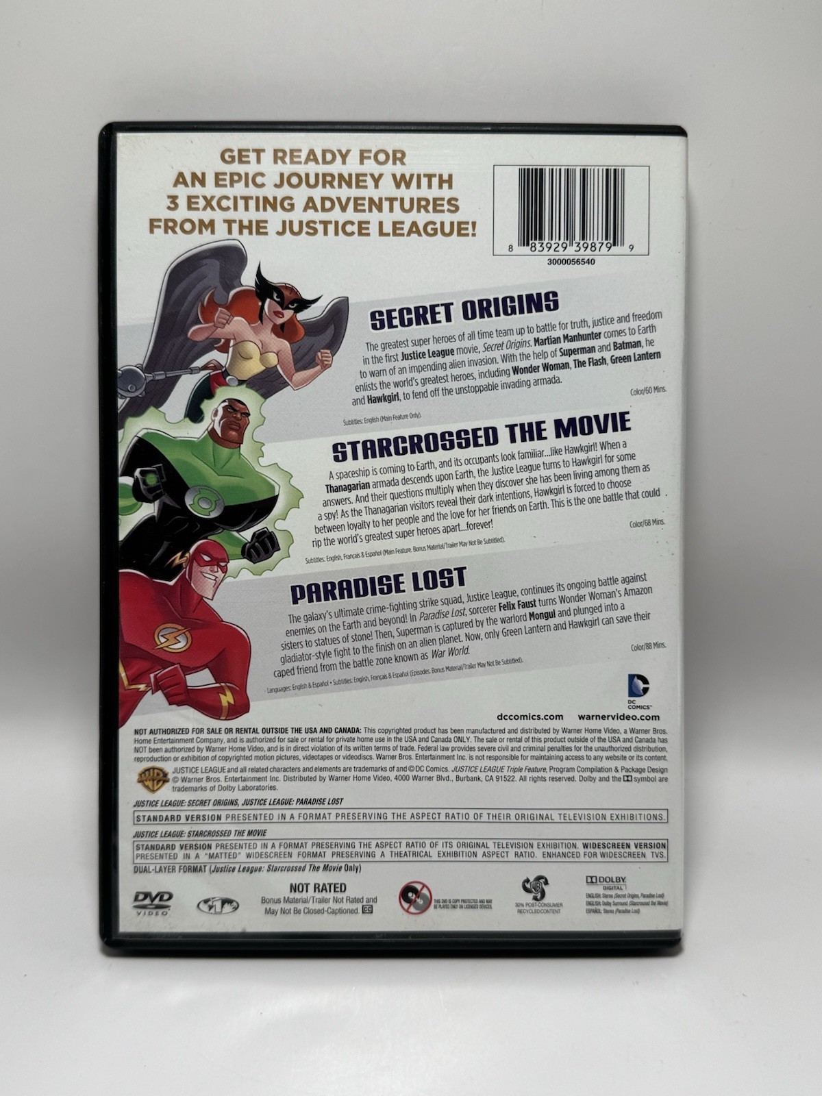 Justice League Triple Feature 3 DVD Set Secret Origins Starcrossed Paradise Lost