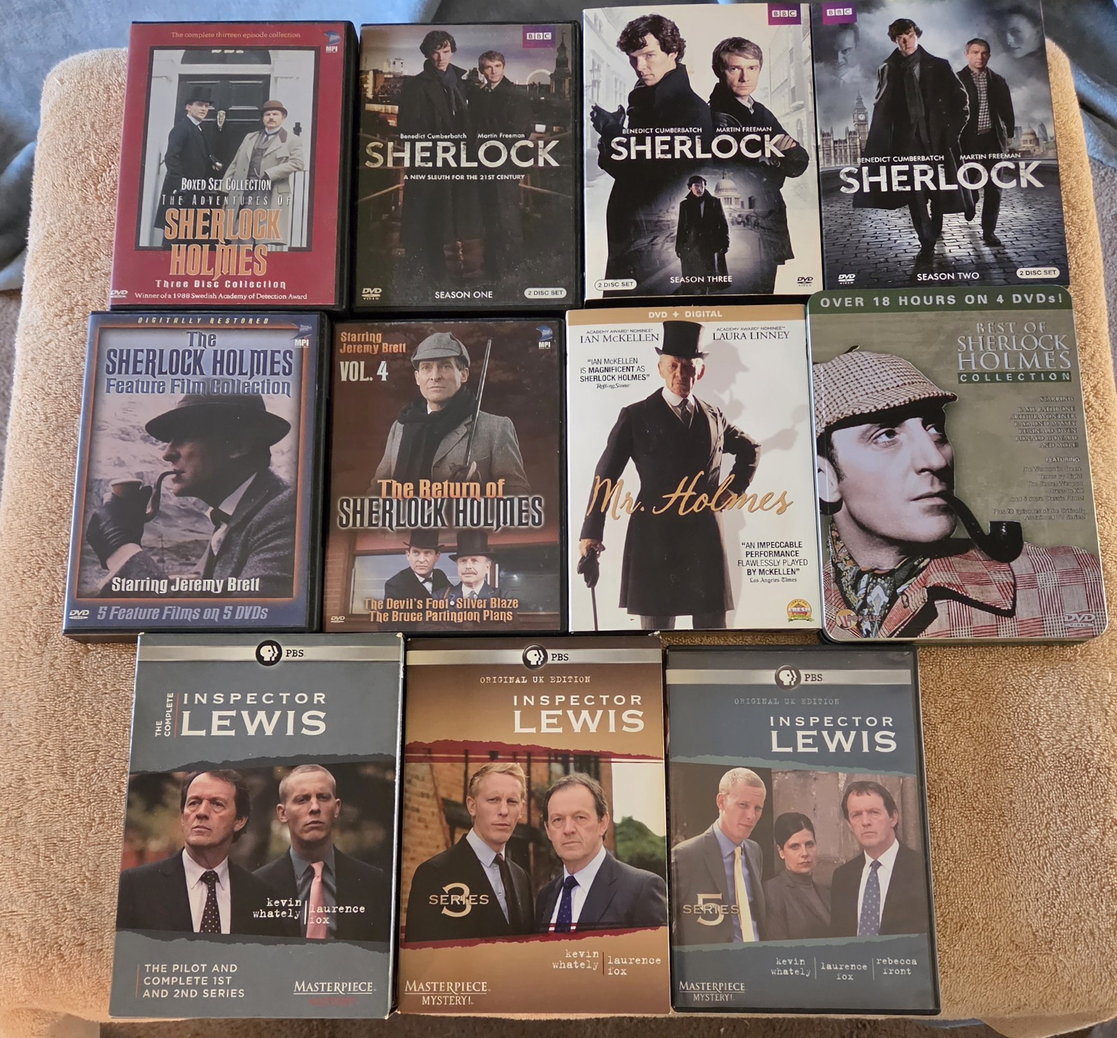 British Mystery DVD Lot (11 Items) Inspector Lewis, Sherlock Holmes Box Sets Tin