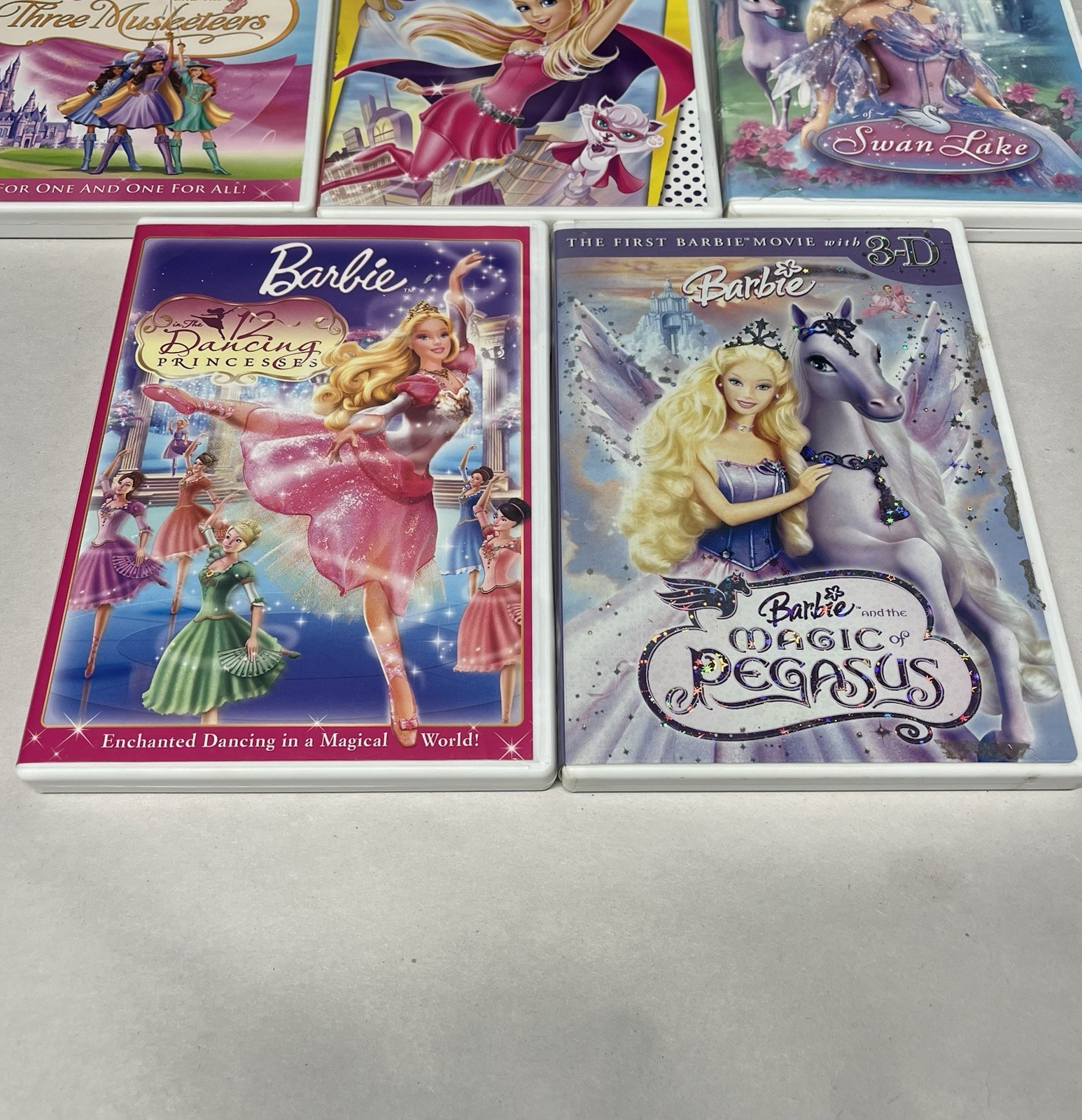 Barbie DVD Lot of 5 Swan Lake Pegasus 12 Dancing Princesses Three Musketeers