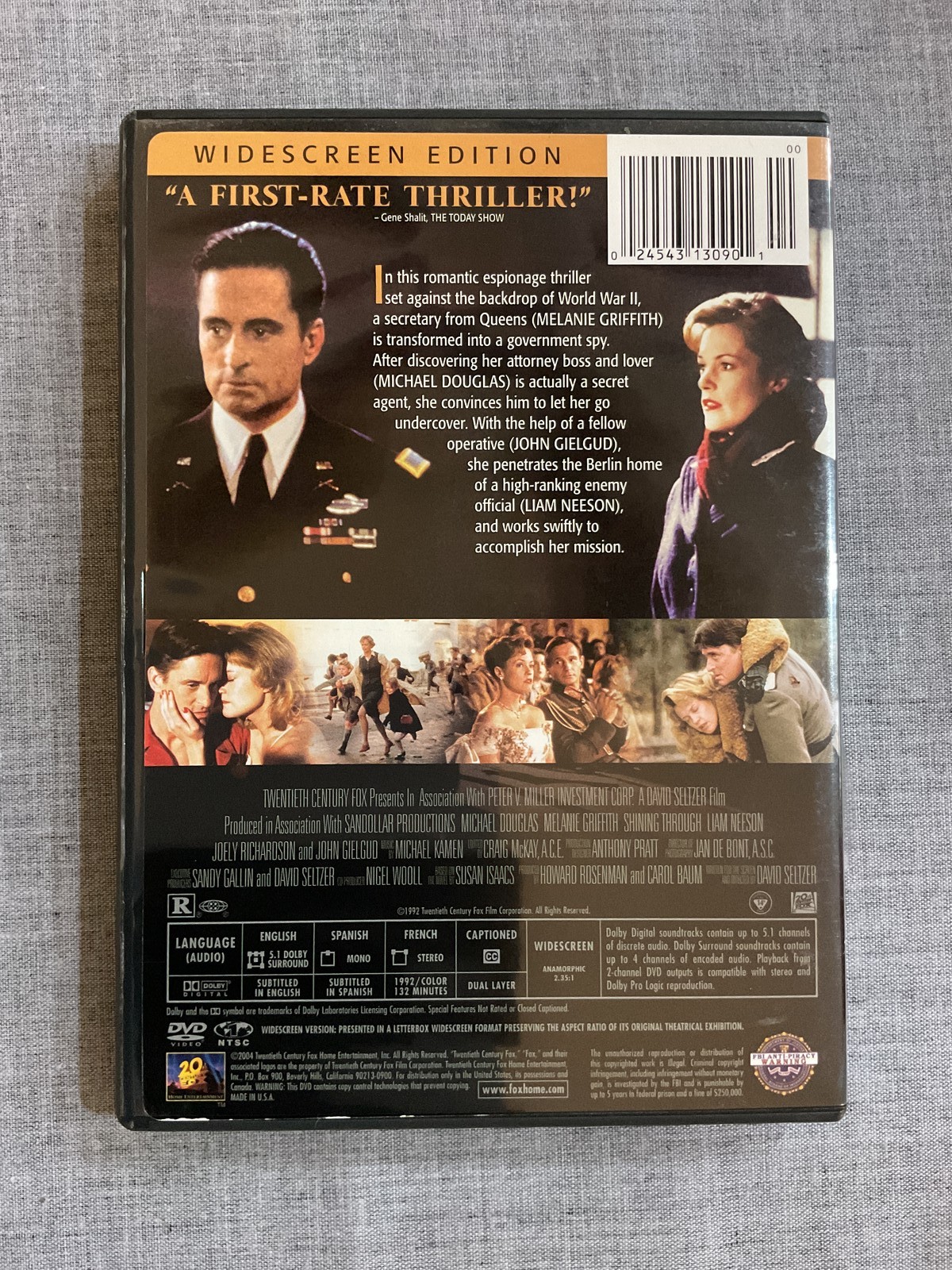 Shining Through DVD Widescreen Michael Douglas Melanie Griffith Liam Neeson R