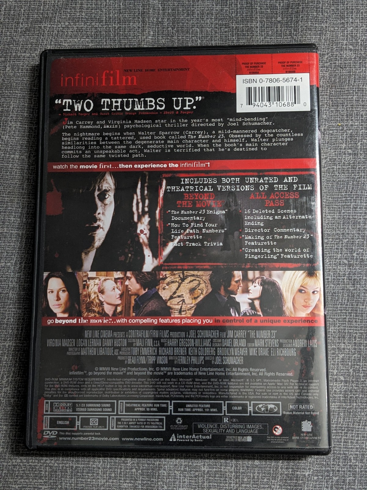 The Number 23 DVD Jim Carrey Unrated Psychological Thriller New Line Home