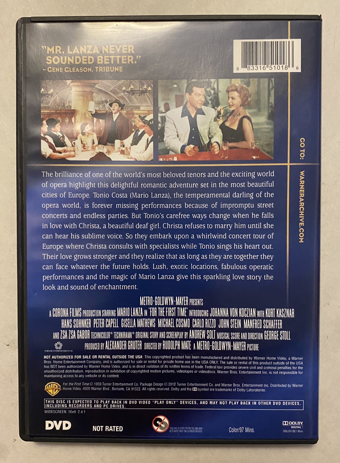For the First Time (DVD, 2012) Mario Lanza, Zsa Zsa Gabor – 1959 Film