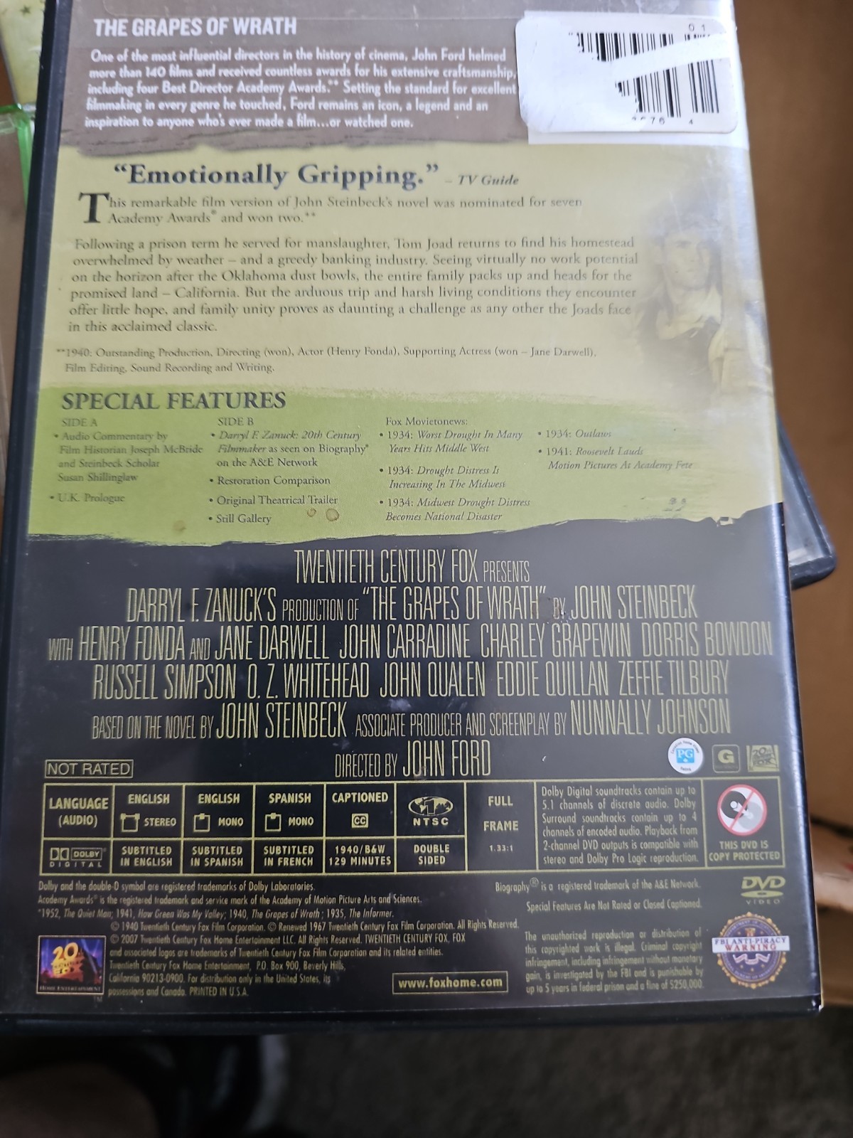 The Grapes of Wrath (DVD, 1940)