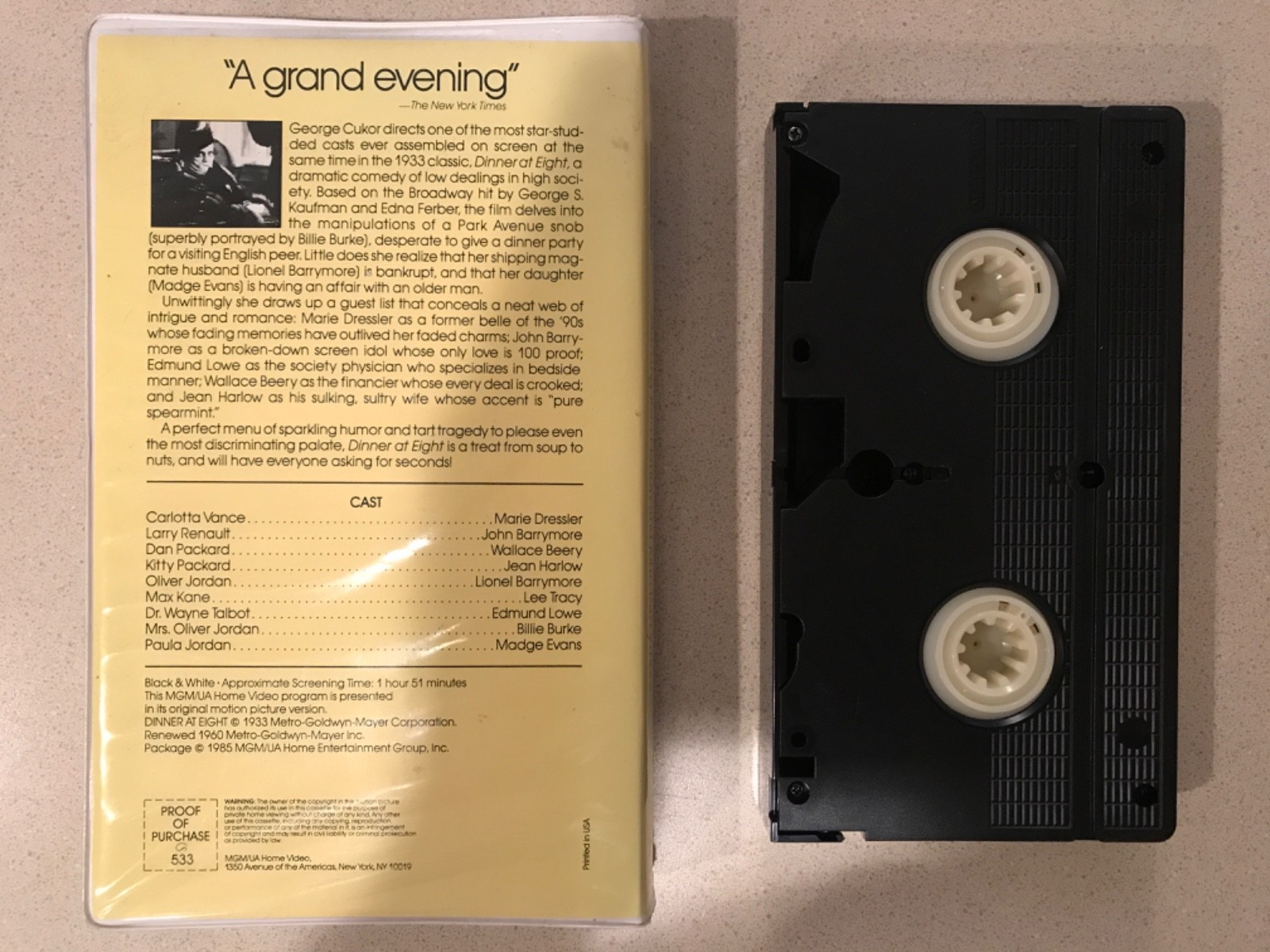 Dinner at Eight (VHS, 1985, MGM Clamshell) Jean Harlow, John Barrymore