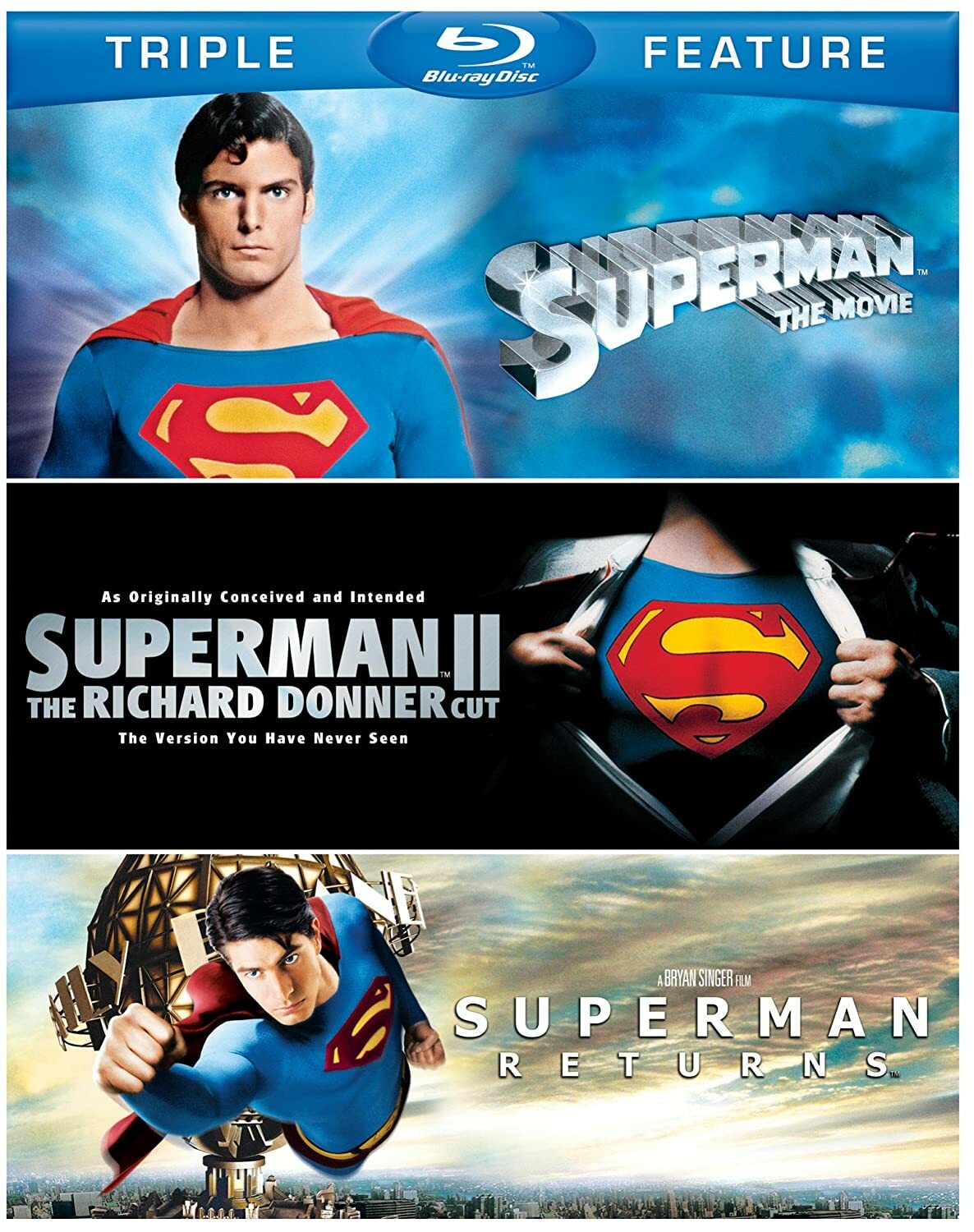 Superman – The Movie / The Richard Donner Cut / Returns Blu-Ray NEW Damaged Case