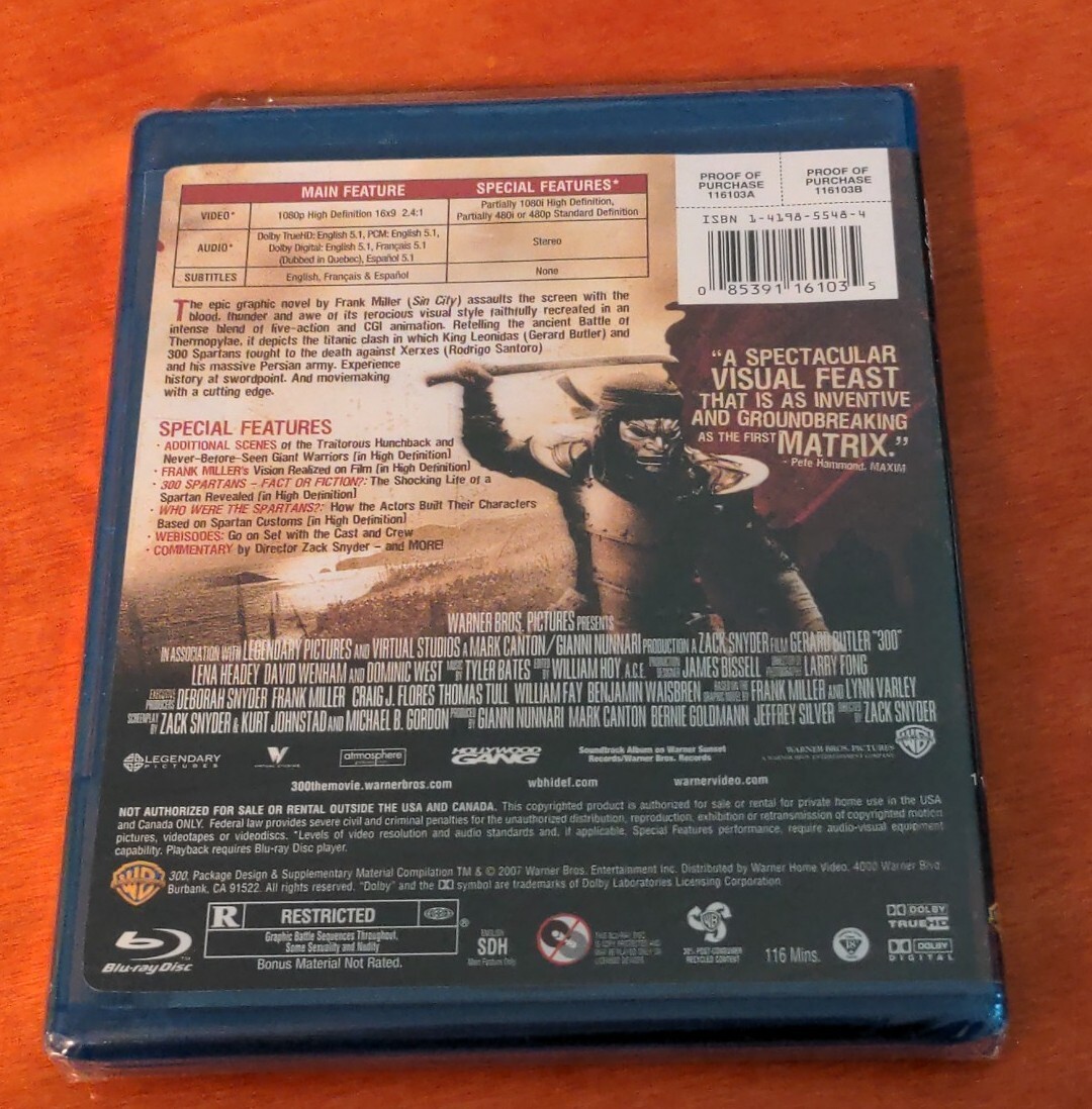 300 Blu-ray Gerard Butler Lena Headey David Wenham Dominic West Zack Snyder