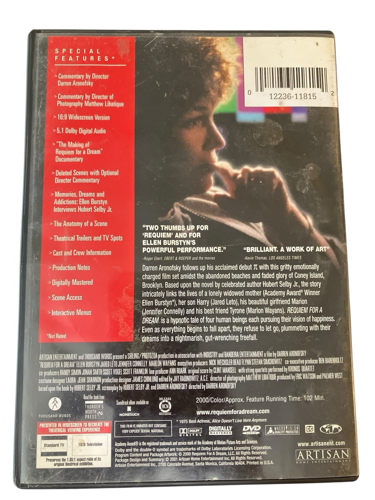 Requiem for a Dream Director’s Cut DVD 2000 Artisan Ellen Burstyn Jared Leto