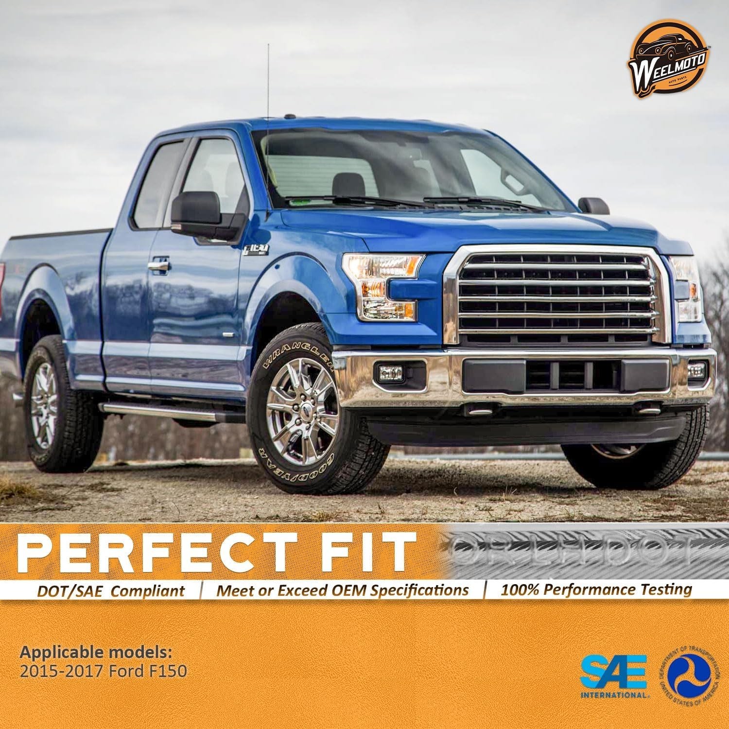 Headlight Assembly for 2015 2016 2017 Ford F150 with Chrome Housing Amber Reflec