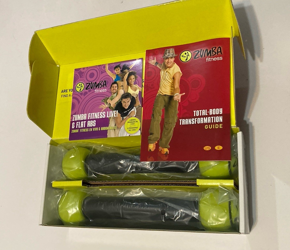 Zumba Fitness Total Body 1 Lb Toning Weight Sticks DVD Set OPEN BOX NEW SEE DISC