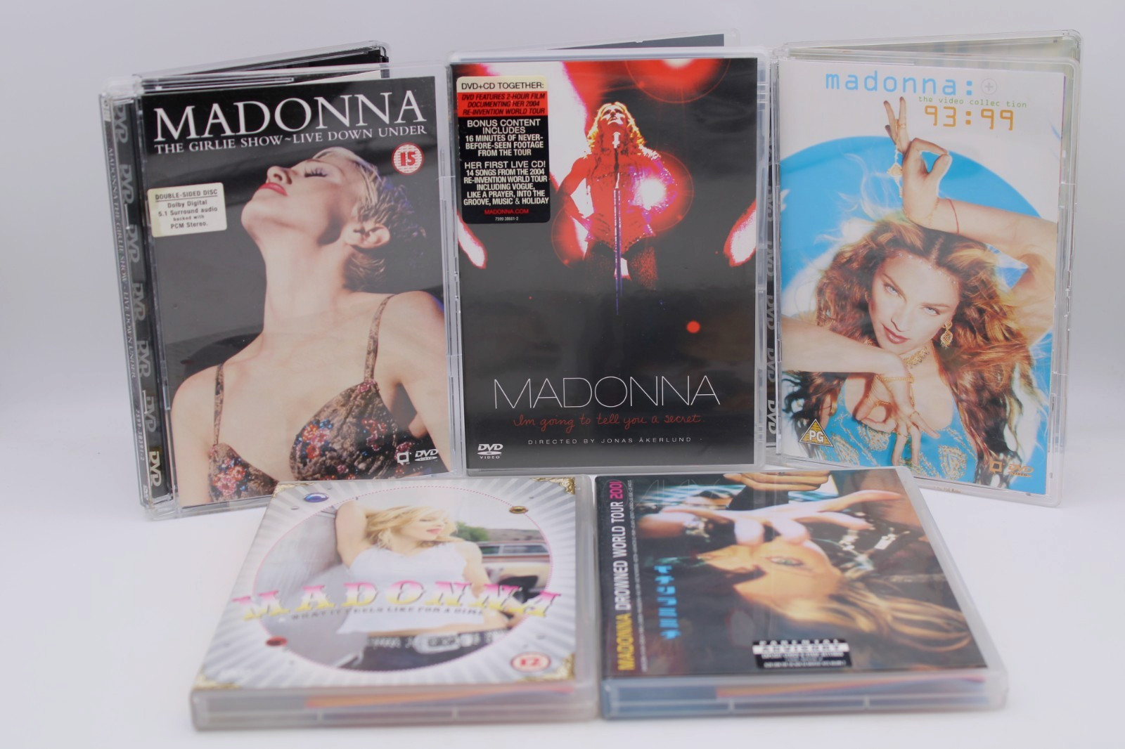 Madonna IMPORT DVD lot The Girlie Show, Drowned, Tell You a Secret, Video Coll..