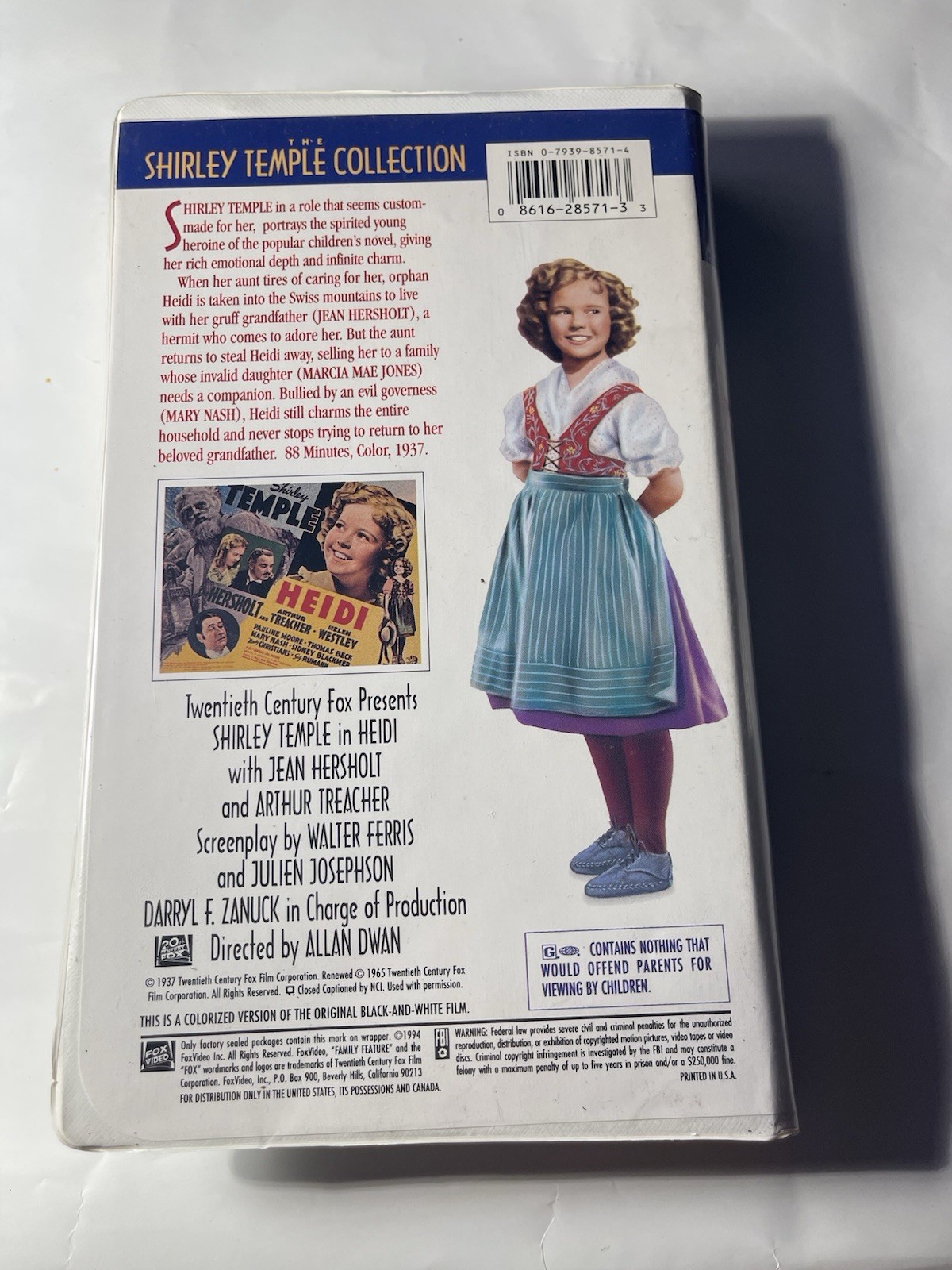 20th Century Fox Heidi VHS 1937 NTSC Clamshell G CC Hi-Fi Shirley Temple