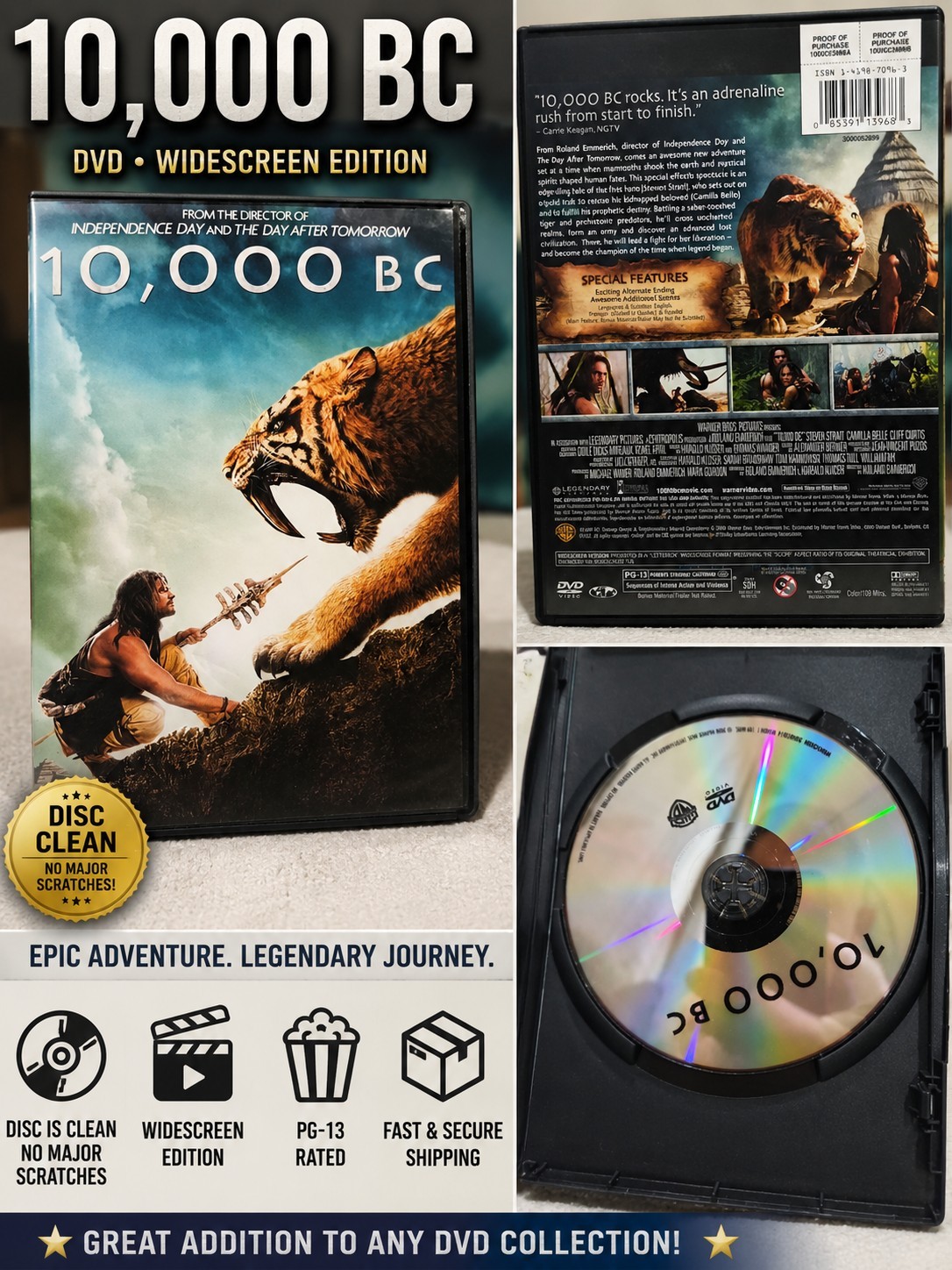 Warner Home Video 10,000 BC DVD Widescreen PG-13 109 min Strait Belle Emmerich