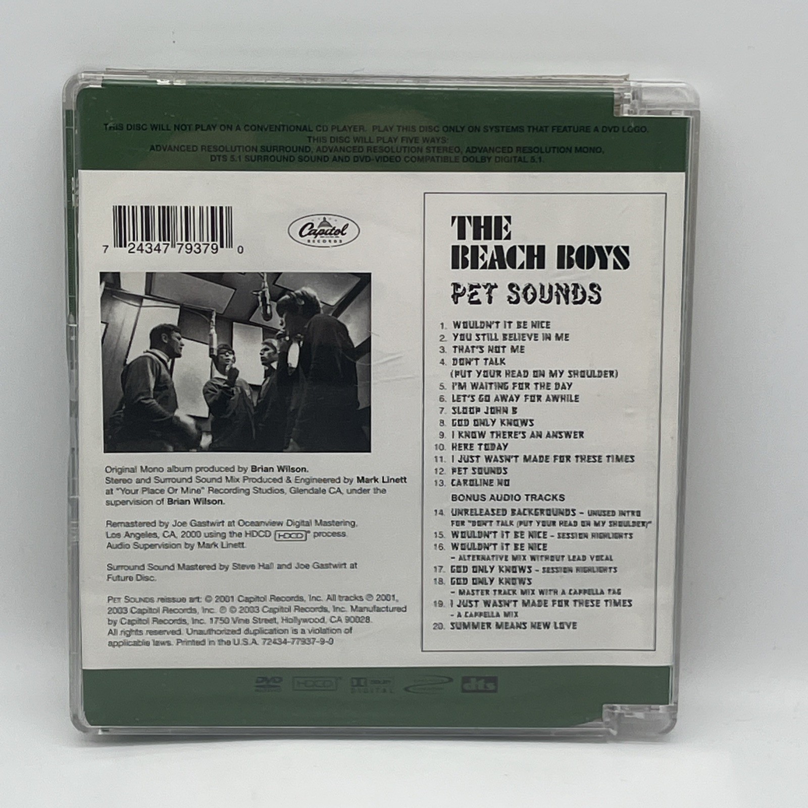 Beach Boys Pet Sounds DVD Audio 2003 Stereo Mono, 5.1 Surround 7 bonus tracks