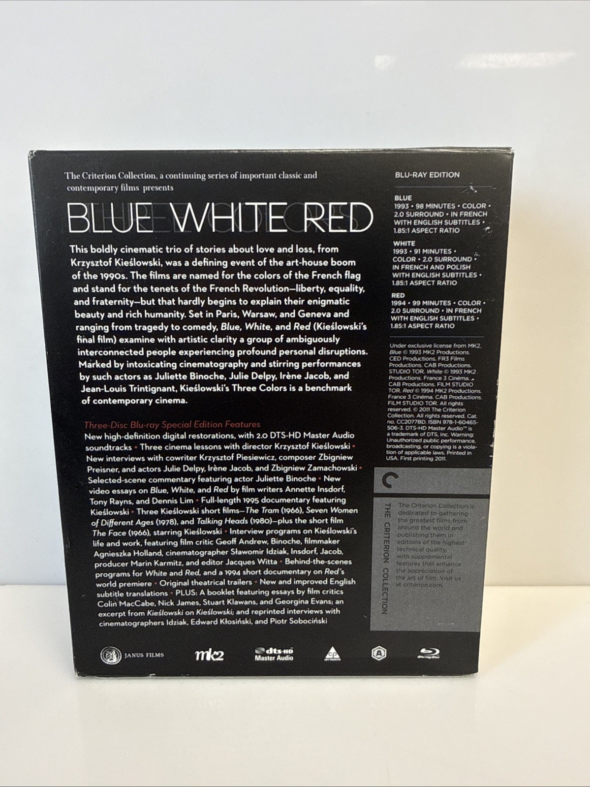 1ST ED Blue, White, Red: Three Colors by Krzysztof Kieslowski (Criterion Bluray)