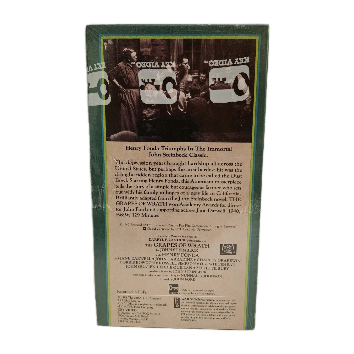 The Grapes of Wrath VHS 1940 Movie New Sealed 1988 Henry Fonda Steinbeck B&W