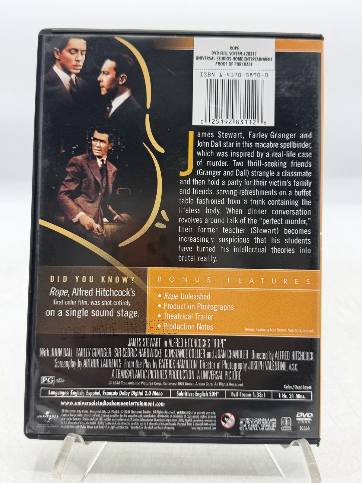 Rope DVD Alfred Hitchcock Masterpiece James Stewart Digitally Remastered