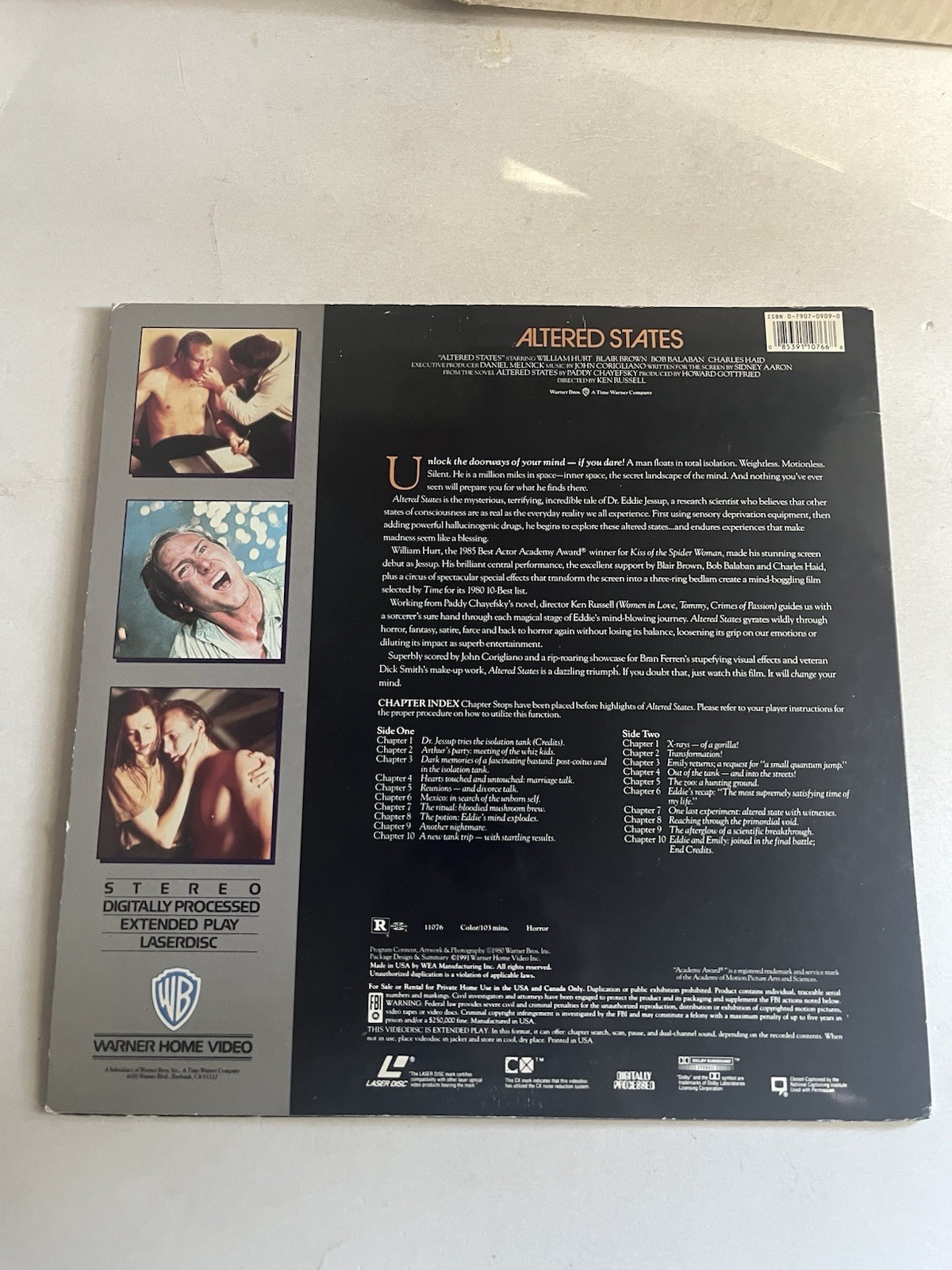 ALTERED STATES Extended Play Laserdisc William Hurt HTF OOP SF Horror VG/EX Disc