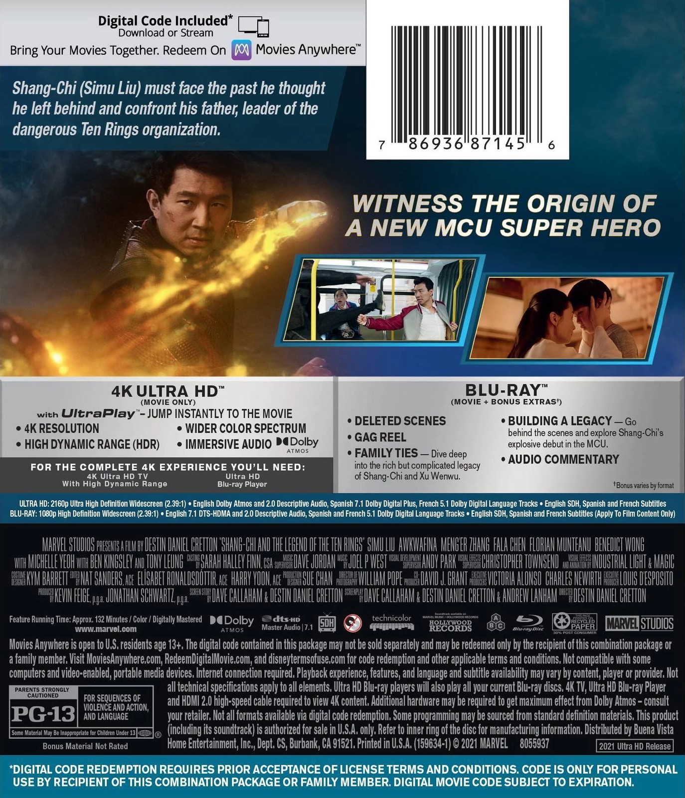 Shang Chi And The Legend Of The Ten Rings (4K / Blu-ray + Digital) New