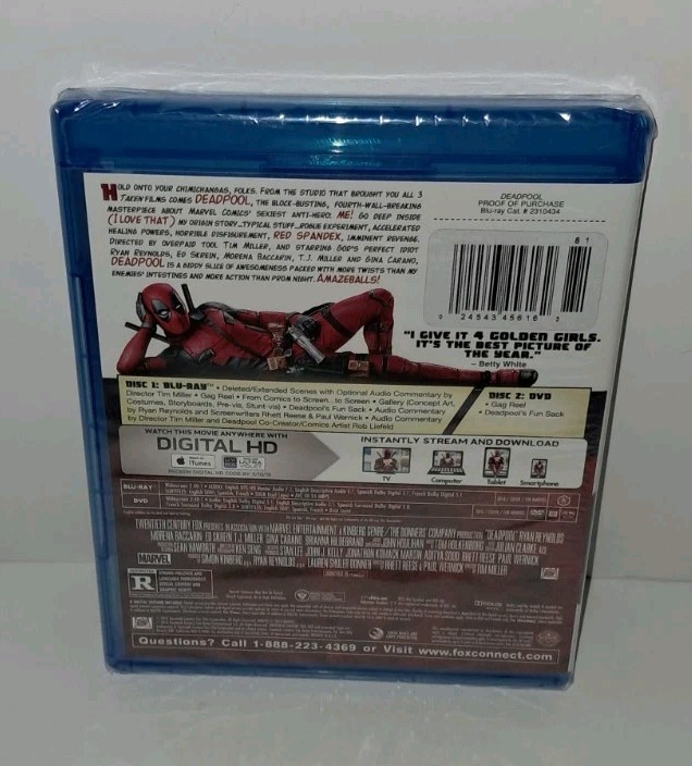 New! Deadpool Blu-ray/DVD/Digital – 2-Disc Set – Factory Sealed