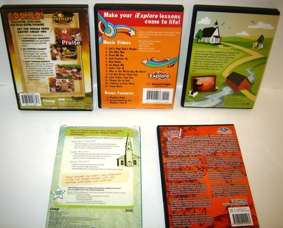 Lot of 5 VBS Overview Children’s Ministry, Gospel Light, Treasure Quest, DVD SET