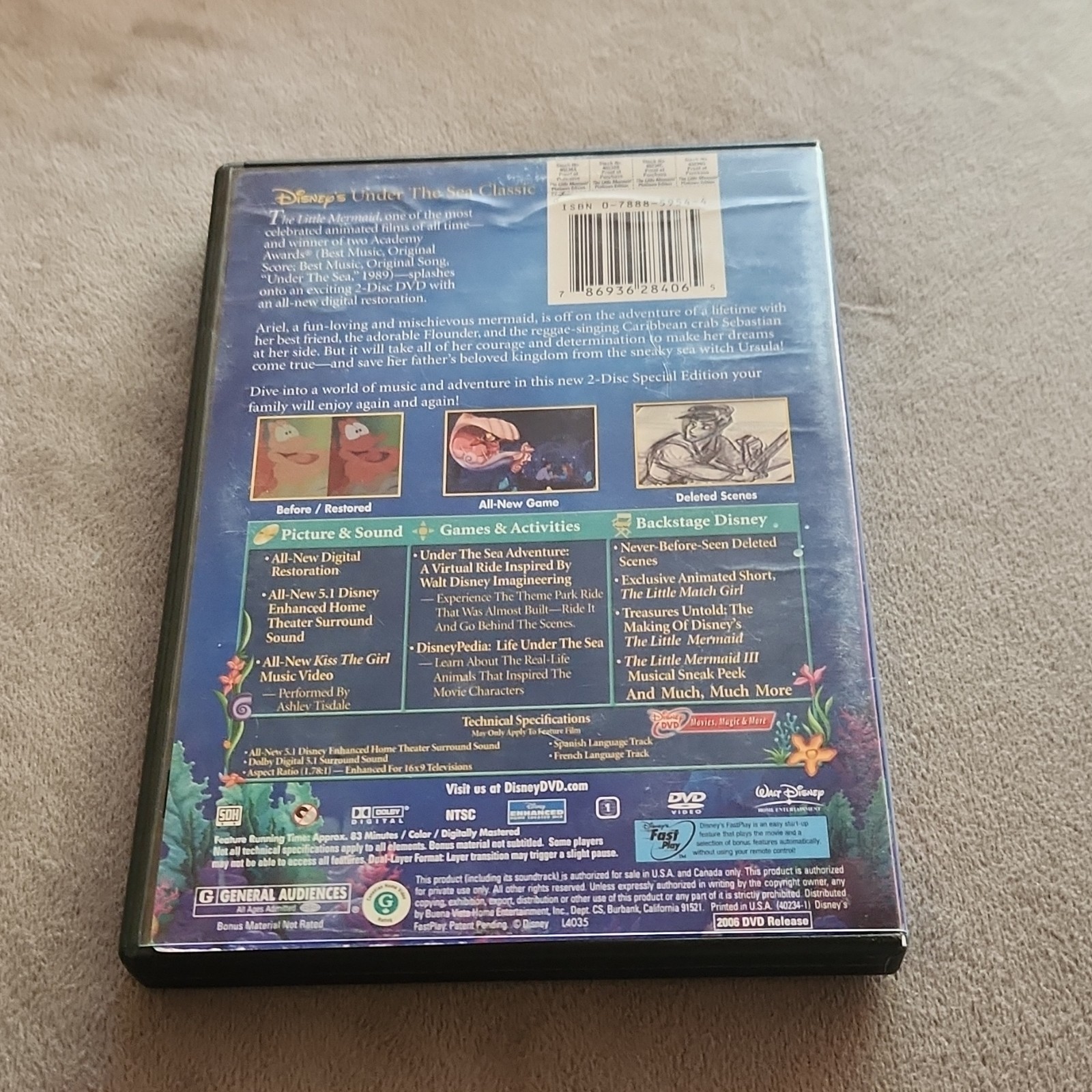 Walt Disney Pictures The Little Mermaid DVD Platinum 2-Disc G 2006 83m NTSC