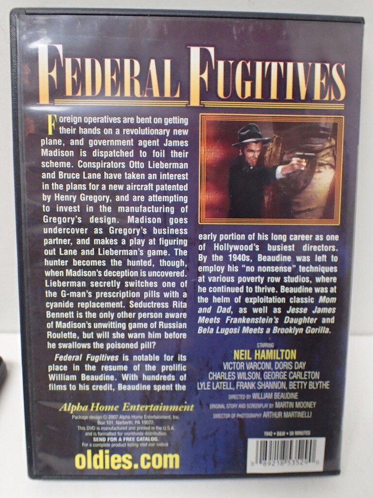 Vintage Alpha Video DVD FEDERAL FUGITIVES w/ Neil Hamilton & Doris Day