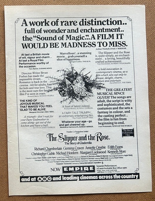 THE SLIPPER AND THE ROSE – 1976 full page UK magazine ad BRYAN FORBES