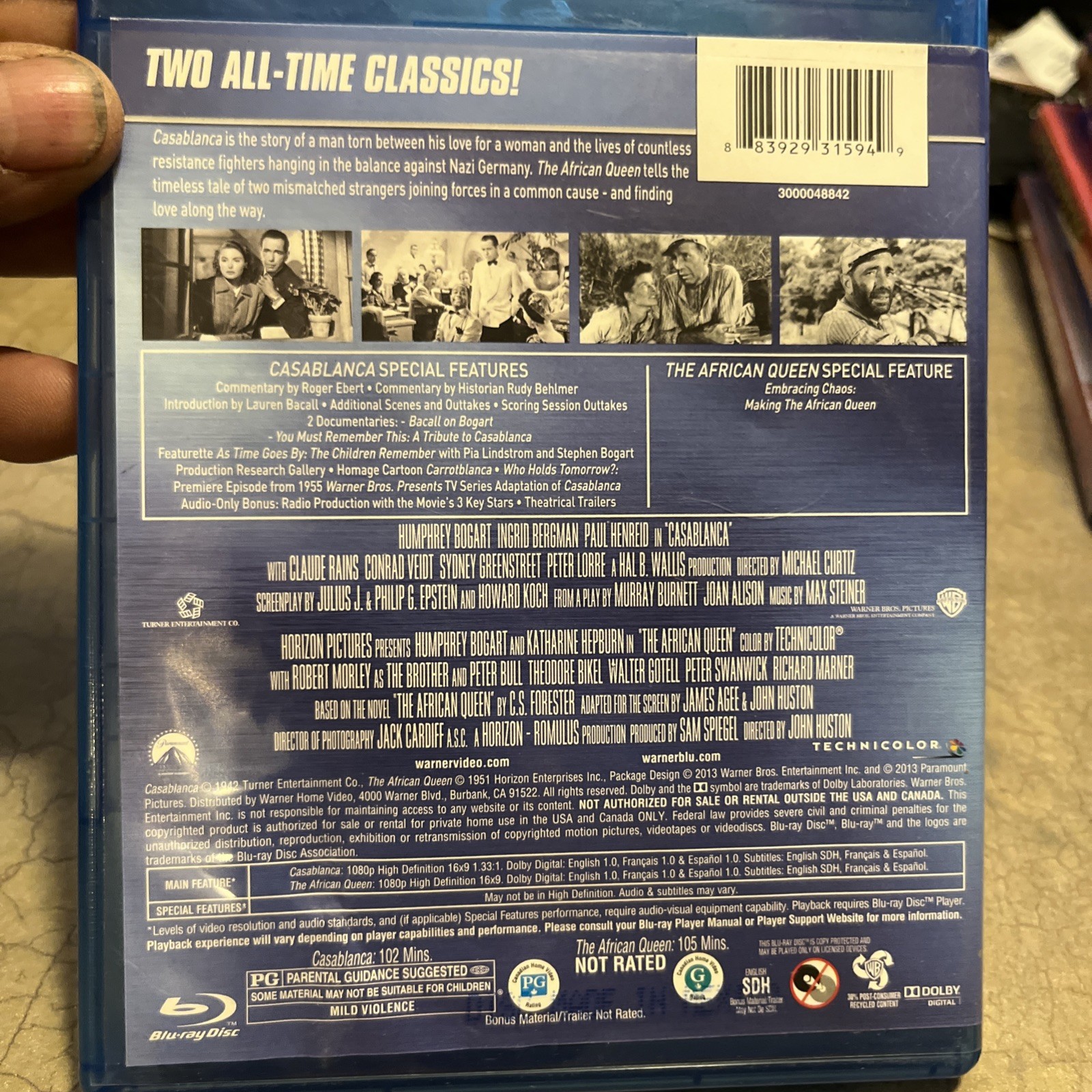 Casablanca/The African Queen (Blu-ray Disc, 2013, 2-Disc Set)