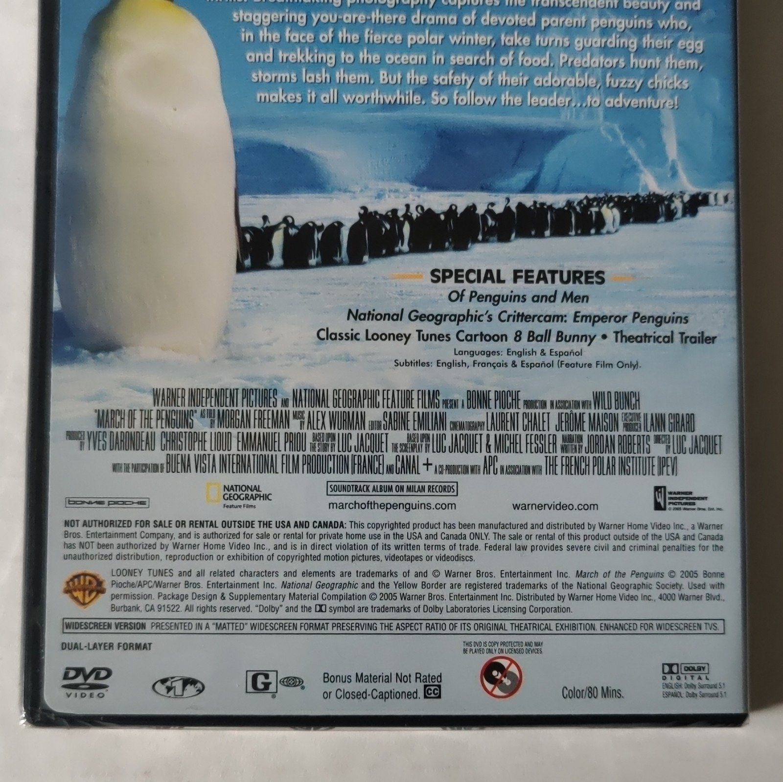 March of the Penguins DVD 2005 G WS Morgan Freeman Luc Jacquet 80 Min