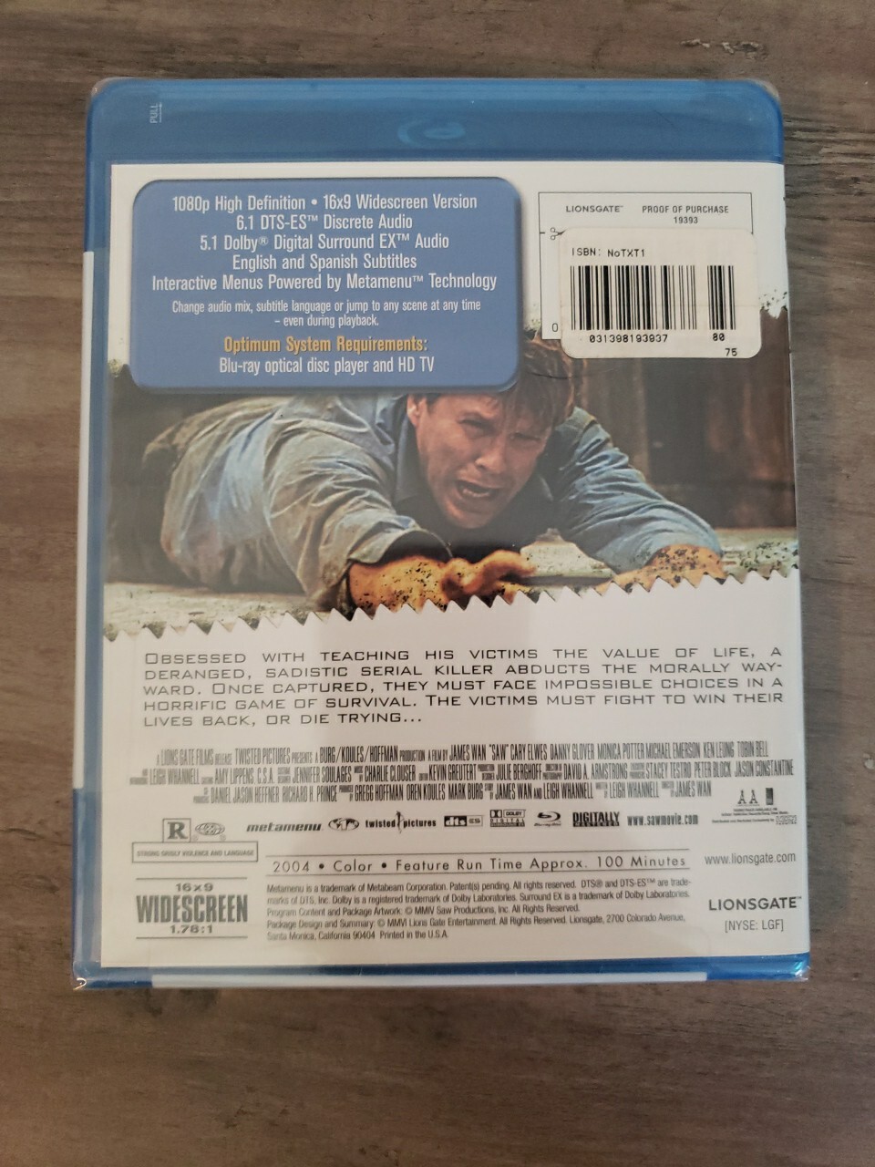Saw (Blu-ray, 2004) Sealed 1080p High definition 16×9 widscreen version