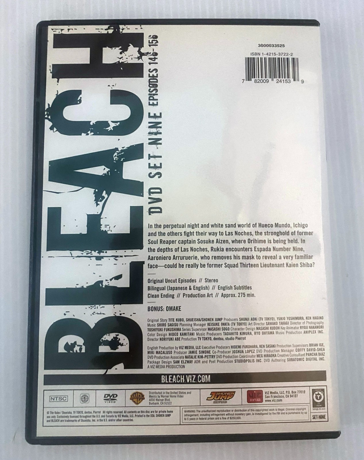 Shonen Jump Bleach Original And Uncut Box Set Nine 9 DVD 11 Episodes 146-156