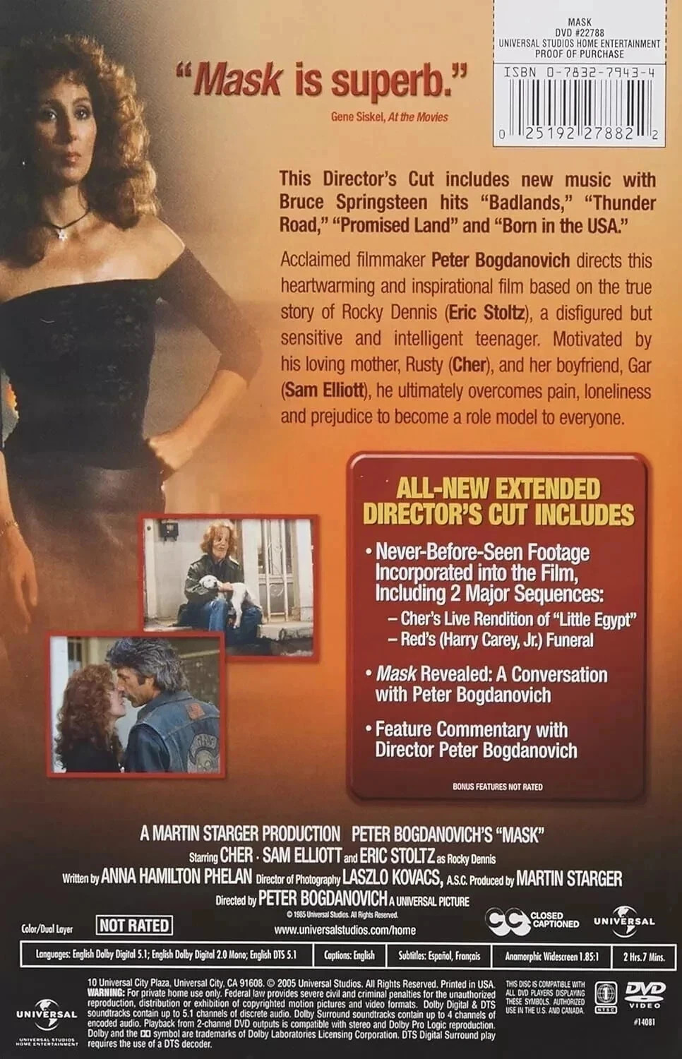 Mask: Director’s Cut DVD Format Film Movies Actors Cher Eric Stoltz Sam Elliott