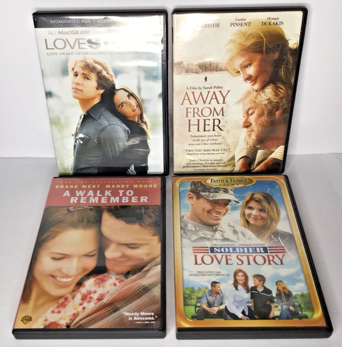 Romantic Drama DVD’s Lot of 4 Love Story/Away From Her/A Walk ToRemember/Soldier