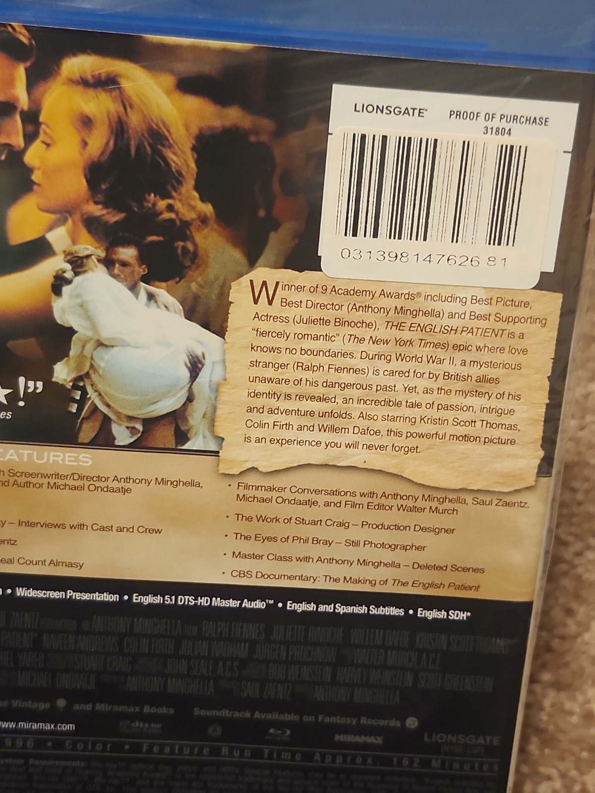 The English Patient (Blu-ray Disc, 2012) Brand New