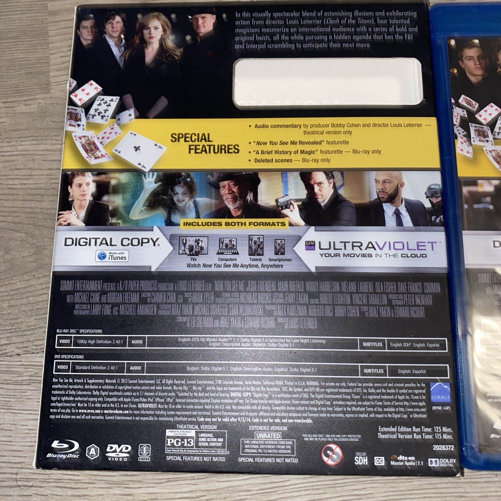 Now You See Me Blu-ray DVD 2013 Extended Edition Jesse Eisenberg Mark Ruffalo