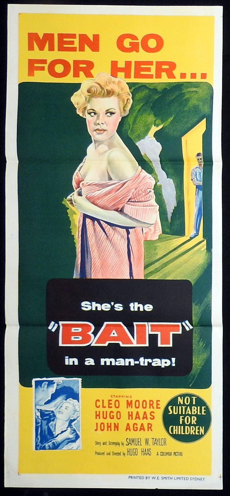 BAIT Original Daybill Movie poster Cleo Moore Hugo Haas Film Noir John Agar
