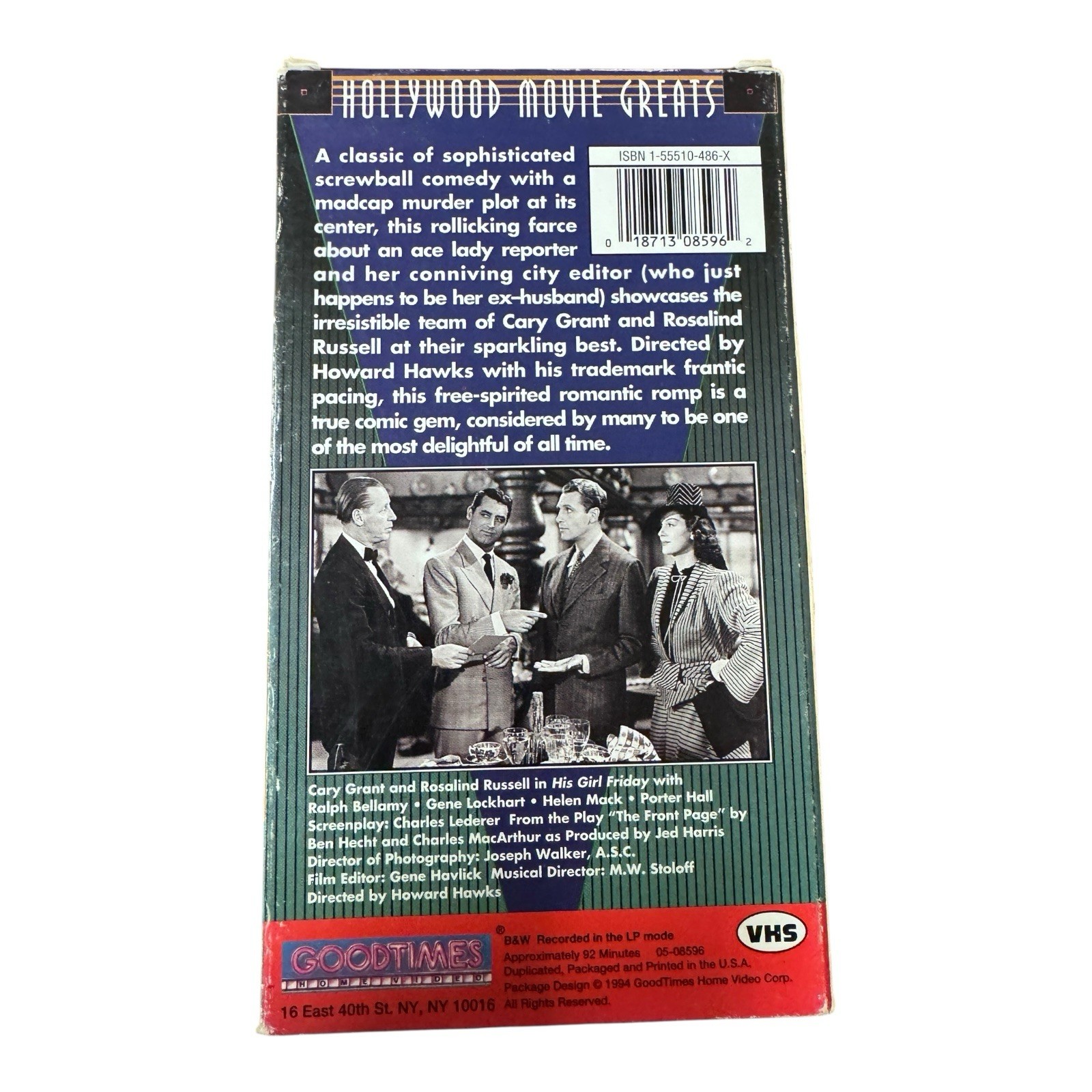 His Girl Friday 1940 VHS Rare Collector’s Edition Hollywood Movie Greats Sealed
