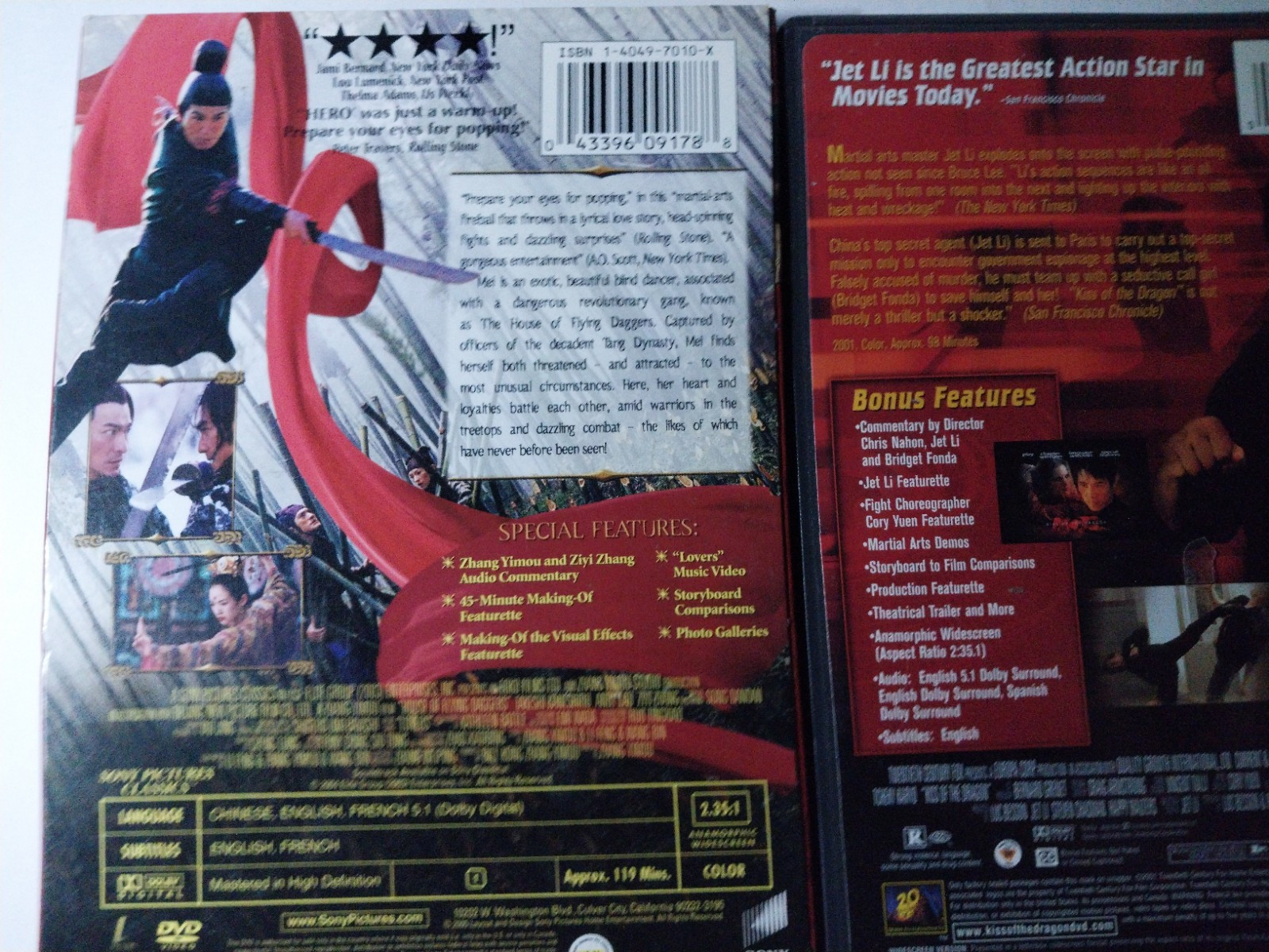 Lot of 5 Martial Arts Movies on DVD (Michelle Yeoh, Chow Yun Fat, Jet Li)