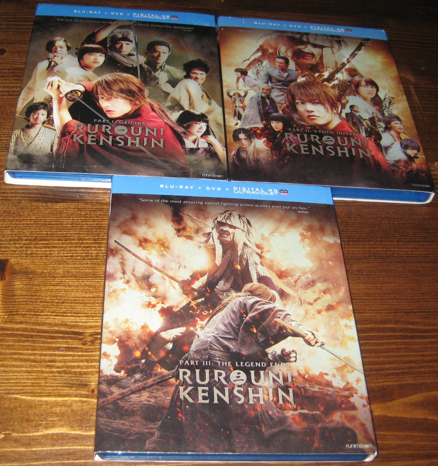 Rurouni Kenshin Parts I + II + III Blu-ray + DVD 6-Disc Set OOP 1-3 W/ Slipcover