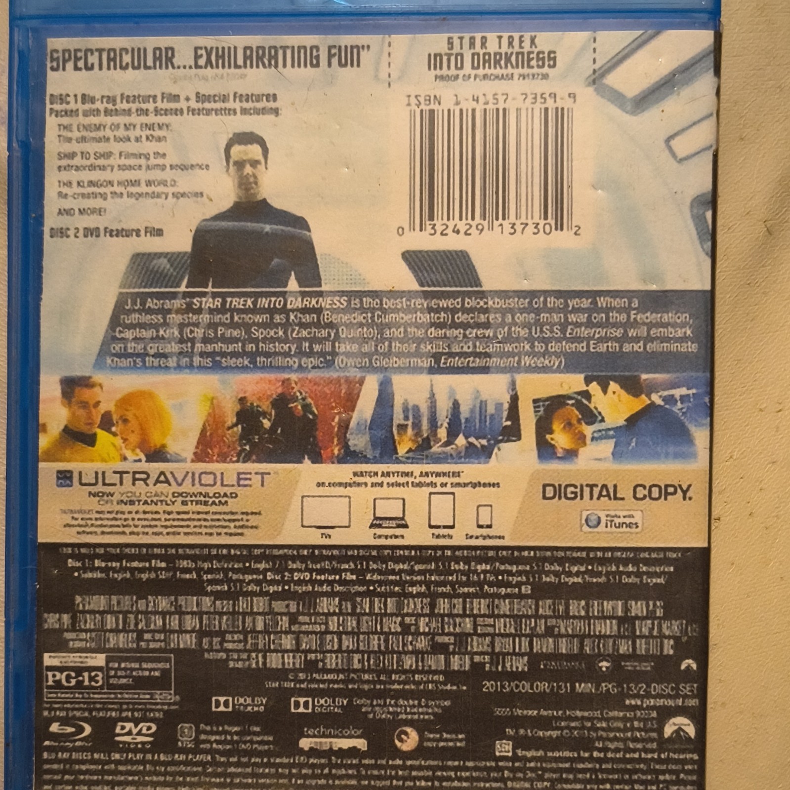 Star Trek Into Darkness Blu-ray w/ Digital Copy PG-13 2013 Paramount J.J. Abrams