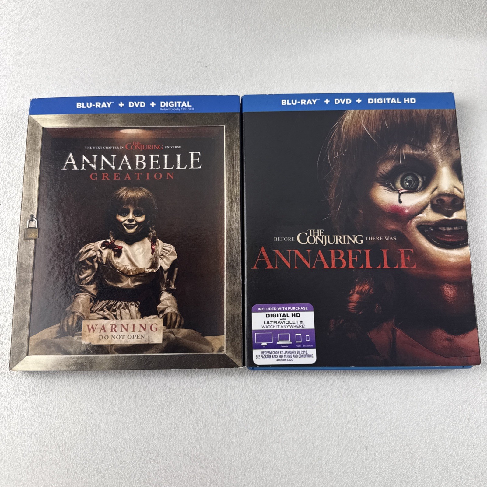 2 Movies Annabelle And Creation Blu Rays DVD 2 Disc Sets 2014 Horror