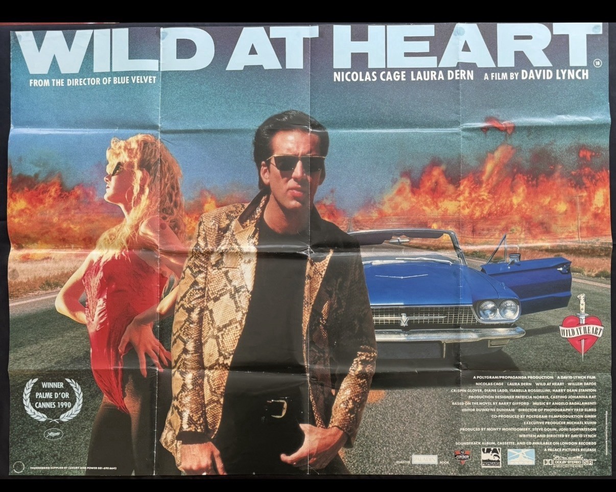 WILD AT HEART NICHOLAS CAGE DAVID LYNCH UK QUAD ORIGINAL FILM POSTER 1990!