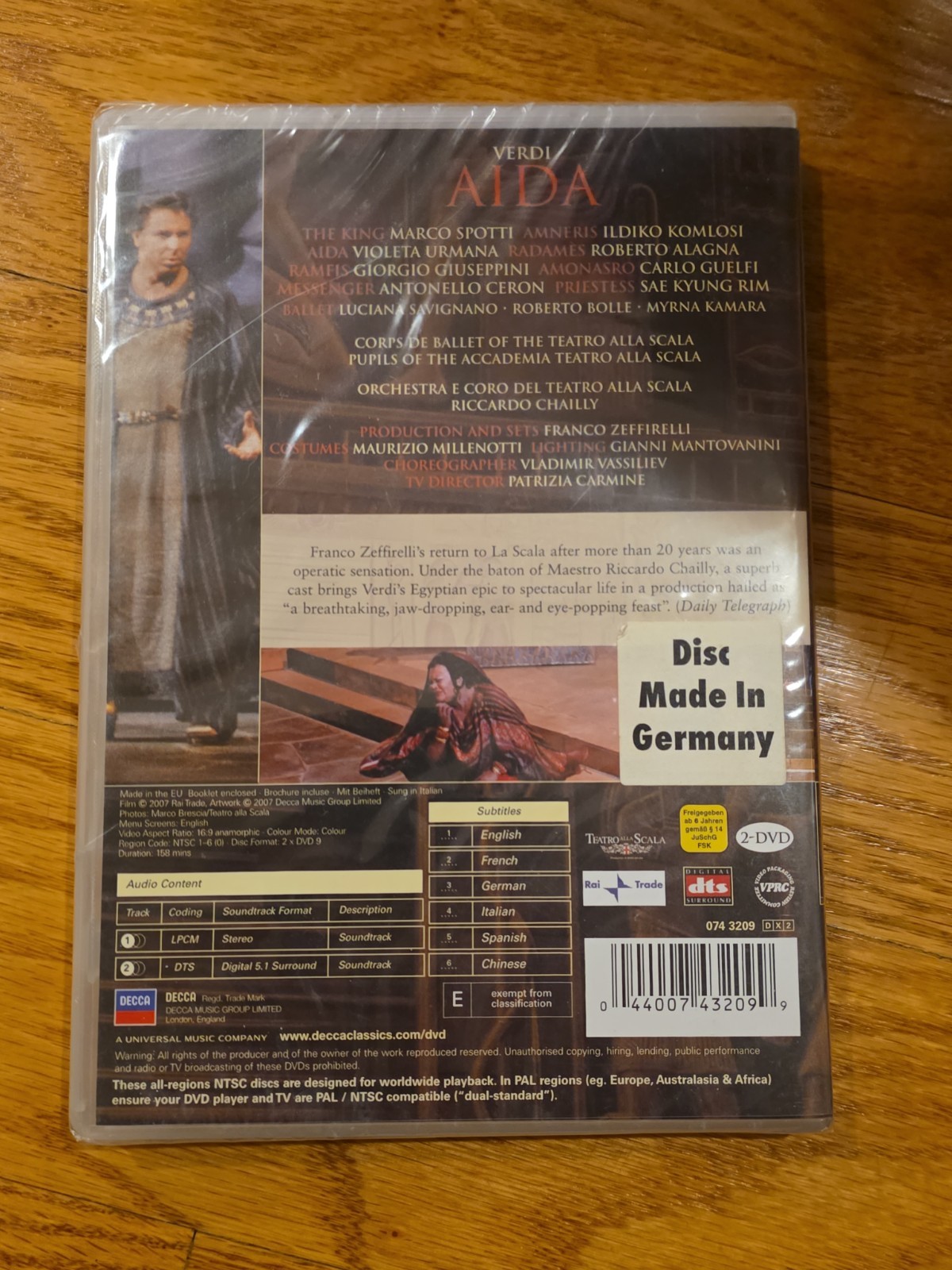 New Verdi’s Aida Zeffirelli 2-DVD Set Urmana Alagna Teatro Alla Scala NTSC